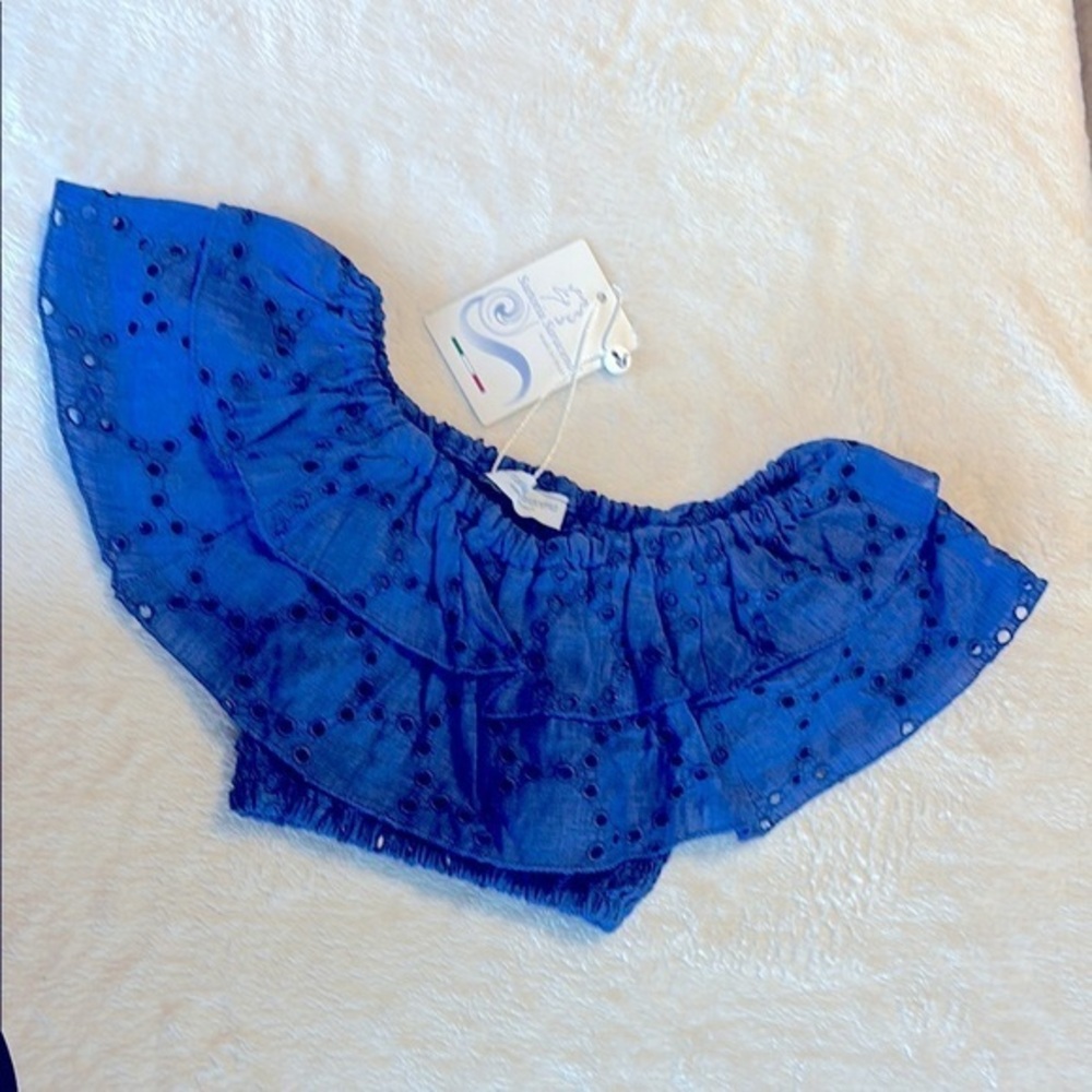 Blue Off-Shoulder Ruffle Top